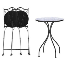 Beliani Garden Elegance Outdoor Bistro Set - Black Metal Frame, Blue Mosaic Ceramic Tabletop, Vintage Style, 3-Piece - thumbnail 6