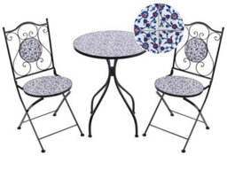 Beliani Garden Elegance Outdoor Bistro Set - Black Metal Frame, Blue Mosaic Ceramic Tabletop, Vintage Style, 3-Piece - thumbnail 3