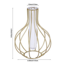 Living And Home Golden Geometric Metal Cage Stand Acrylic Tube Vase Tabletop Hydroponic Plant Flower Decor - thumbnail 7