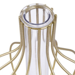 Living And Home Golden Geometric Metal Cage Stand Acrylic Tube Vase Tabletop Hydroponic Plant Flower Decor - thumbnail 5