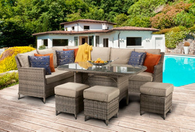 Signature Weave Edwina Wicker Corner Sofa Dining Table Set 3 X Stools Natural - image 1