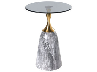 Wyld And Coco Compact Round Side Table Grey - Tempered Glass Top, Marble-Effect Iron Base, 40Cm. - image 1
