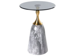 Wyld And Coco Compact Round Side Table Grey - Tempered Glass Top, Marble-Effect Iron Base, 40Cm. - thumbnail 1
