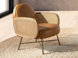Angel Cerda Elegant Brown Leather Armchair With Rattan Detailing - thumbnail 2