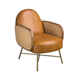 Angel Cerda Elegant Brown Leather Armchair With Rattan Detailing - thumbnail 1