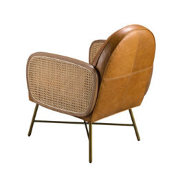 Angel Cerda Elegant Brown Leather Armchair With Rattan Detailing - thumbnail 6