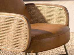 Angel Cerda Elegant Brown Leather Armchair With Rattan Detailing - thumbnail 4