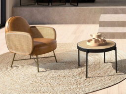 Angel Cerda Elegant Brown Leather Armchair With Rattan Detailing - thumbnail 5
