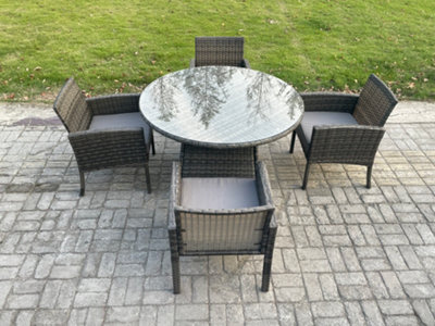 Fimous Wicker Pe Outdoor Rattan Garden Furniture Arm Chair And Table Dining Sets 4 Seater Large Round Table Dark Grey Mixed - image 1
