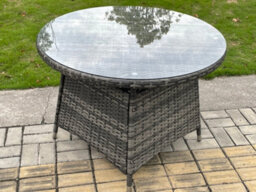 Fimous Wicker Pe Outdoor Rattan Garden Furniture Arm Chair And Table Dining Sets 4 Seater Large Round Table Dark Grey Mixed - thumbnail 4