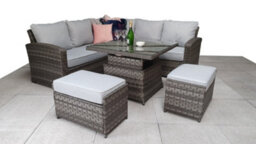 Signature Weave Georgia Wicker Corner Sofa Lift Dining Table + 2X Ottomans Grey - thumbnail 3