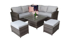 Signature Weave Georgia Wicker Corner Sofa Lift Dining Table + 2X Ottomans Grey - thumbnail 2