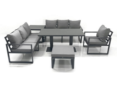 Fimous Outdoor Garden Furniture Set Aluminium Lounge Sofa Adjustable Rising Lifting Dining Table Set With Big Footstool Side Table - image 1