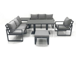 Fimous Outdoor Garden Furniture Set Aluminium Lounge Sofa Adjustable Rising Lifting Dining Table Set With Big Footstool Side Table - thumbnail 2