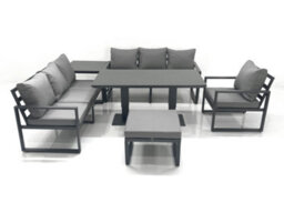Fimous Outdoor Garden Furniture Set Aluminium Lounge Sofa Adjustable Rising Lifting Dining Table Set With Big Footstool Side Table - thumbnail 1