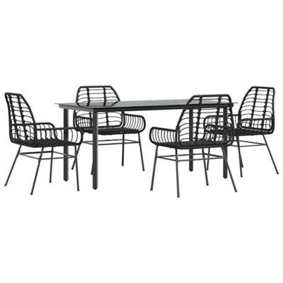 Berkfield Durable 5 Piece Garden Dining Set Black Poly Rattan Glass - image 1