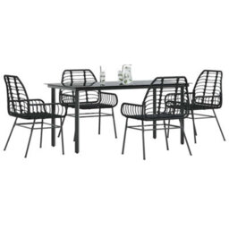 Berkfield Durable 5 Piece Garden Dining Set Black Poly Rattan Glass - thumbnail 2