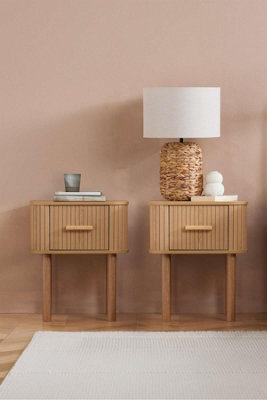 Pair Of 1 Drawer Oak Wooden Fluted Bedside Axel Birlea - image 1