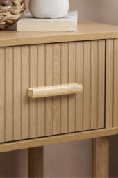 Pair Of 1 Drawer Oak Wooden Fluted Bedside Axel Birlea - thumbnail 2