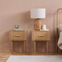 Pair Of 1 Drawer Oak Wooden Fluted Bedside Axel Birlea - thumbnail 5