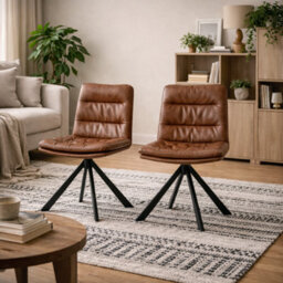 Wyld Haus Set Of 2 Havdrup Tan Faux Leather Swivel Dining Chairs - thumbnail 1