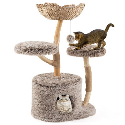 Costway Wood Cat Tree Tower Multi-Level Kitten Activity Center-Natural - image 1