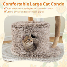 Costway Wood Cat Tree Tower Multi-Level Kitten Activity Center-Natural - thumbnail 4