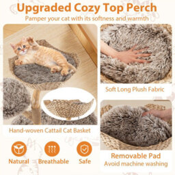 Costway Wood Cat Tree Tower Multi-Level Kitten Activity Center-Natural - thumbnail 5
