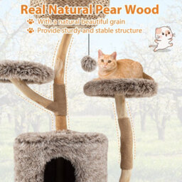 Costway Wood Cat Tree Tower Multi-Level Kitten Activity Center-Natural - thumbnail 6