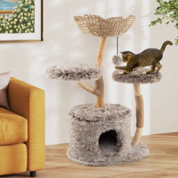 Costway Wood Cat Tree Tower Multi-Level Kitten Activity Center-Natural - thumbnail 7
