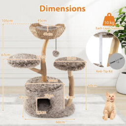 Costway Wood Cat Tree Tower Multi-Level Kitten Activity Center-Natural - thumbnail 2