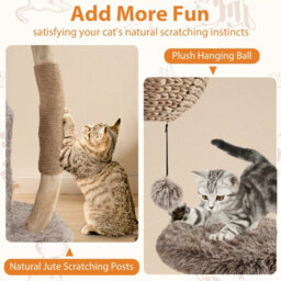 Costway Wood Cat Tree Tower Multi-Level Kitten Activity Center-Natural - thumbnail 3