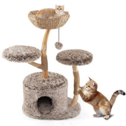 Costway Wood Cat Tree Tower Multi-Level Kitten Activity Center-Natural - thumbnail 9