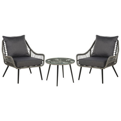 Beliani Bistro Set With Cushions Laureto Pe Rattan Grey - image 1