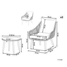 Beliani Bistro Set With Cushions Laureto Pe Rattan Grey - thumbnail 3