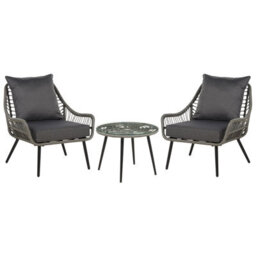 Beliani Bistro Set With Cushions Laureto Pe Rattan Grey - thumbnail 1