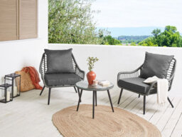 Beliani Bistro Set With Cushions Laureto Pe Rattan Grey - thumbnail 2