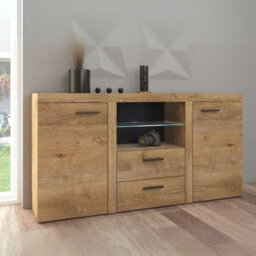 Rumba Sideboard Modern 2 Drawer Chest 157 Cm Wide Durable Laminated Finish For Living Or Dining Oak Lefkas - thumbnail 2