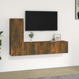 Berkfield 3 Piece Tv Cabinet Set Smoked Oak Engineered Wood - thumbnail 1