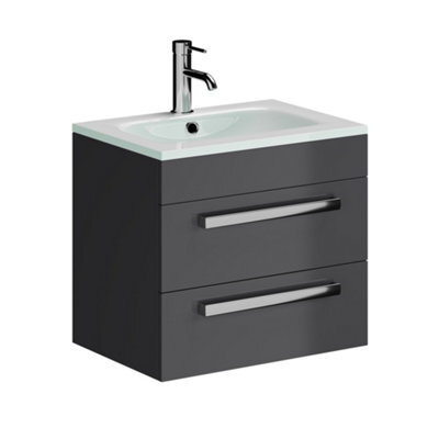 Plum&clay Novela Anthracite Grey Wall Hung Vanity Unit With Glass Basin (W)600mm - image 1