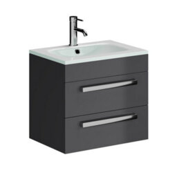 Plum&clay Novela Anthracite Grey Wall Hung Vanity Unit With Glass Basin Bathroom Furniture (W)600mm