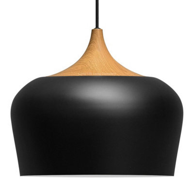 Long Life Lamps Company Nordic Modern Black Ceiling Pendant Light Metal Lamp Shade Wood Effect Detail H3024 - image 1