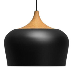 Long Life Lamps Company Nordic Modern Black Ceiling Pendant Light Metal Lamp Shade Wood Effect Detail H3024