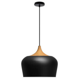 Long Life Lamps Company Nordic Modern Black Ceiling Pendant Light Metal Lamp Shade Wood Effect Detail H3024 - thumbnail 4