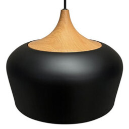Long Life Lamps Company Nordic Modern Black Ceiling Pendant Light Metal Lamp Shade Wood Effect Detail H3024 - thumbnail 3