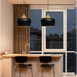 Long Life Lamps Company Nordic Modern Black Ceiling Pendant Light Metal Lamp Shade Wood Effect Detail H3024 - thumbnail 6