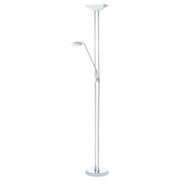 Stylish Floor Lamp With Chrome Finish And White Satin Glass Shade - 20W Led Lighting