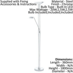 Stylish Floor Lamp With Chrome Finish And White Satin Glass Shade - 20W Led Lighting - thumbnail 2