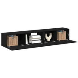 Berkfield 2 Piece Tv Cabinet Set Black Engineered Wood - thumbnail 3