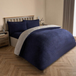 Ohs Reversible Teddy Duvet Cover With Pillowcase, Navy Grey - Double - thumbnail 2